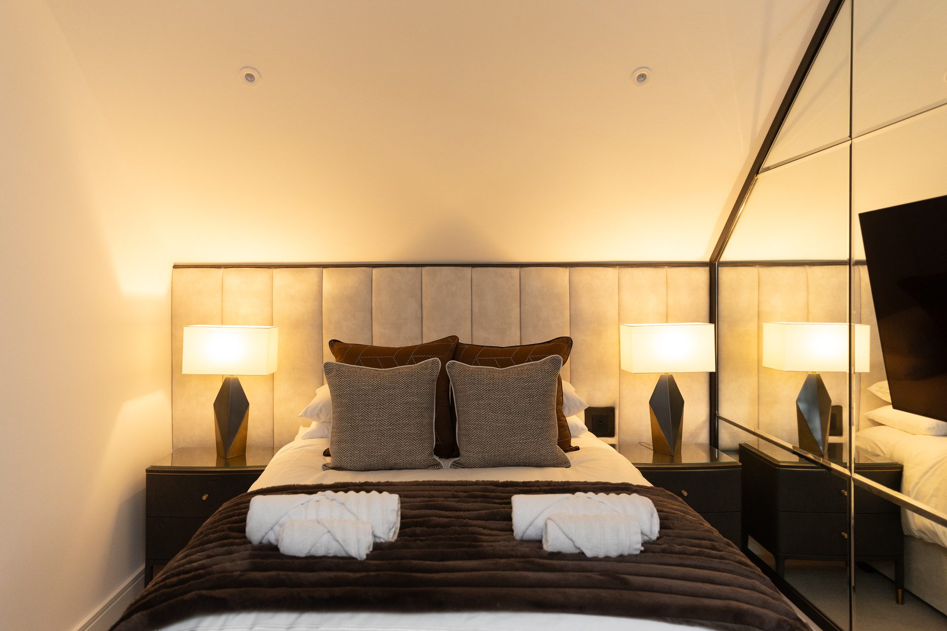 The Sycamore master bedroom, taupe bay window